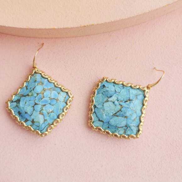 Alicia Bonnie - Harper Bronze Veined Turquoise Gold Earrings - NEW - Picture 3 of 4